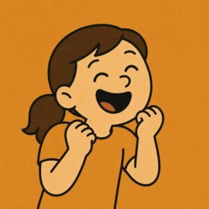 Cartoon girl with a ponytail laughing